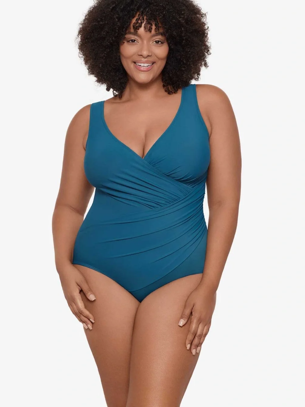 Miraclesuit Teal Wrap-Front One-Piece Swimsuit